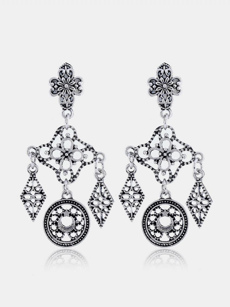 Vintage Ear Drop Σκουλαρίκια Hollow Rhombus Geometric Moon Star Model Ethnic Για Γυναίκες