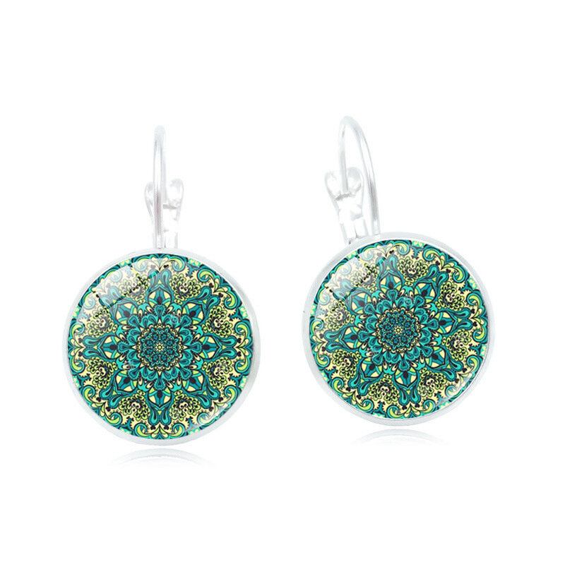 Vintage Flower Pattern Time Gem Cabochon Σκουλαρίκια Bohemian Μπρονζέ Δώρο Για Γυναίκες
