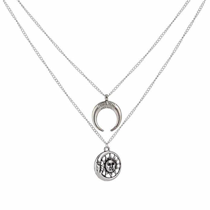 Vintage Κρεμαστό Κολιέ Sun Moon Charm Chain Πολυστρωματικό Bohemian Κοσμήματα Για Γυναίκες
