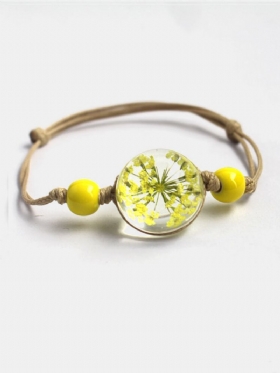 Vintage Μανσέτα Βραχιόλια Babysbreath Sakura Dry Flower Γυάλινο Κερί Σχοινί Ethnic Κοσμήματα Για Γυναίκες