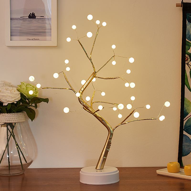 Επιτραπέζιο Φωτιστικό Led Tree Pearl Εκκρεμές Χάλκινο Σύρμα Firefly Διακόσμηση Δωματίου Νύχτας