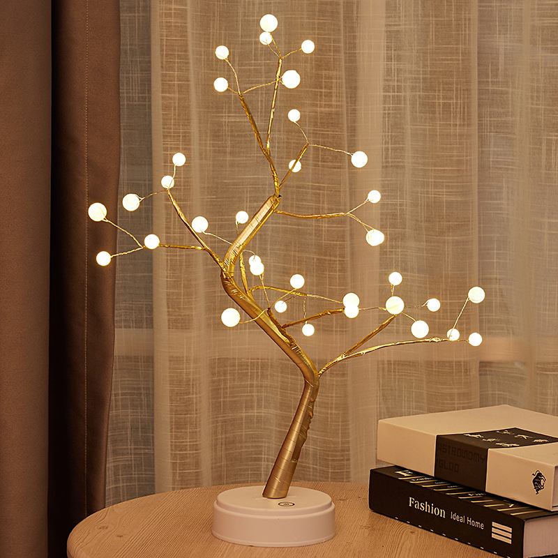 Επιτραπέζιο Φωτιστικό Led Tree Pearl Εκκρεμές Χάλκινο Σύρμα Firefly Διακόσμηση Δωματίου Νύχτας