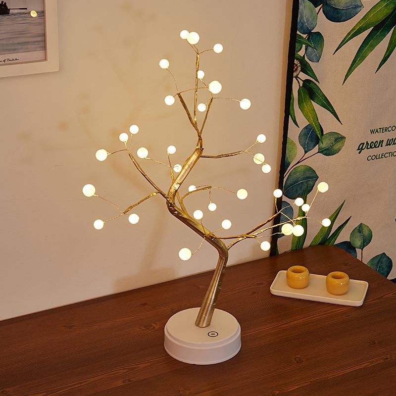 Επιτραπέζιο Φωτιστικό Led Tree Pearl Εκκρεμές Χάλκινο Σύρμα Firefly Διακόσμηση Δωματίου Νύχτας