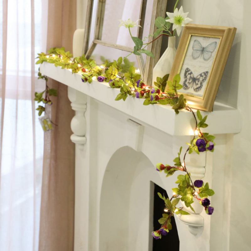 Λάμπα Rattan Flower Light Fairy Wedding Party Φεστιβάλ Λουλούδι Διακόσμηση Γιρλάντα 12 Leds Rose String Battery Powered For Christmas