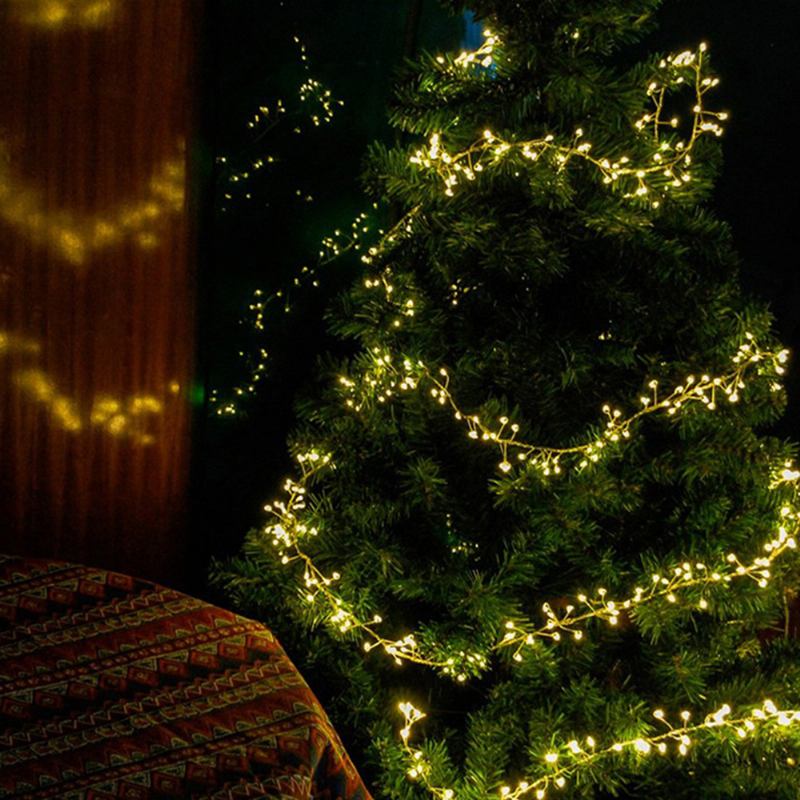 Solar Energy 10m 200 Led Firecracker String Lights Για Χριστουγεννιάτικη Διακόσμηση Εσωτερικών Χώρων Φωτεινό Χάλκινο Σύρμα Πολύχρωμες Αλυσίδες Φωτιστικών Ζεστό Λευκό